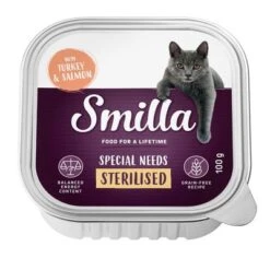 Smilla Adult Sterilised Trays Saver Pack 24 X 100g -Meow Mart smilla specialneeds sterilised turkeysalmon 100g 1000x1000 0
